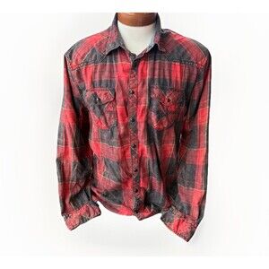 BKE The Buckle Vintage Men’s Red Plaid Snap Button Shirt Size L